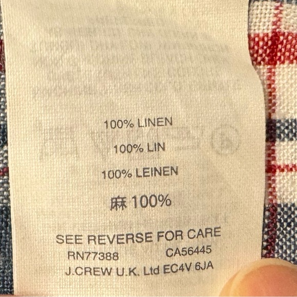 J Crew Baird McNutt Irish Linen Button Down Up Shirt Plaid Large Red Blue - Picture 9 of 10